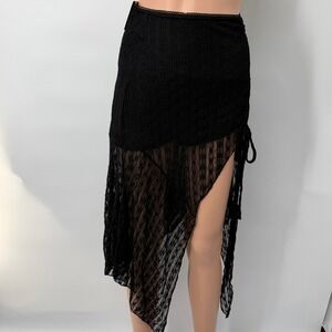 Chrome Riot S Lace Asymmetric Goth Grunge Festival Dark Fairy Sheer Maxi Skirt